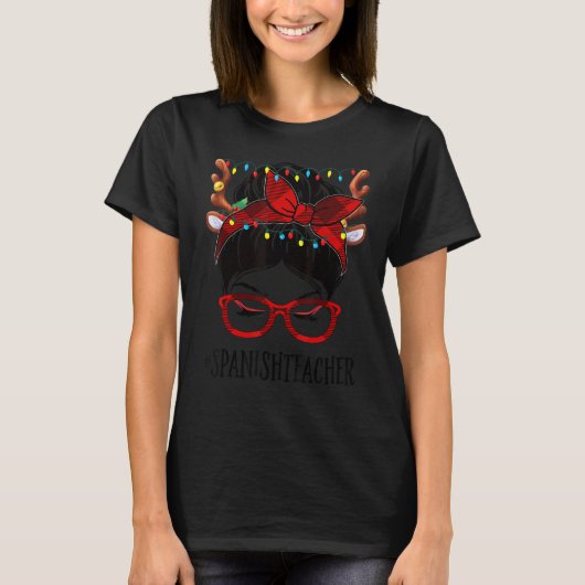 T-shirt Espagnol Enseignant Vie Noël Femme Messy Bun Buf (Devant)