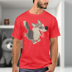T-shirt espiègle mignon de loup de bande dessiné