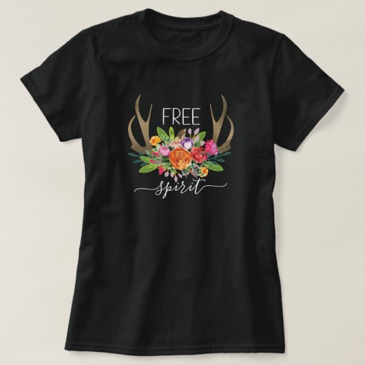 T-shirt Esprit Libre Moderne Boho Chic Fleurs Bois de Cerf (Design devant)