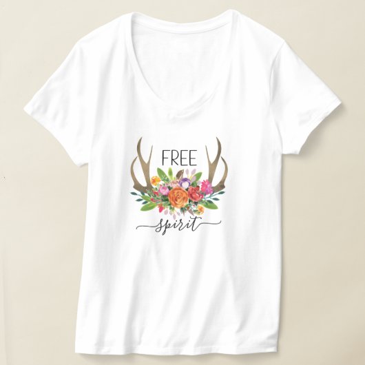 T-shirt Esprit Libre Moderne Boho Chic Fleurs Bois de Cerf (Poser)