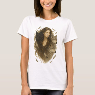 T-shirt Esprit sauvage - Femme mystique avec loups
