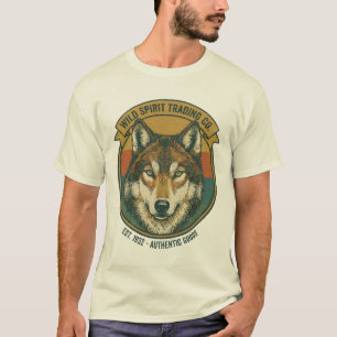 T-shirt Esprit Sauvage Rustique Loup Badge Vintage