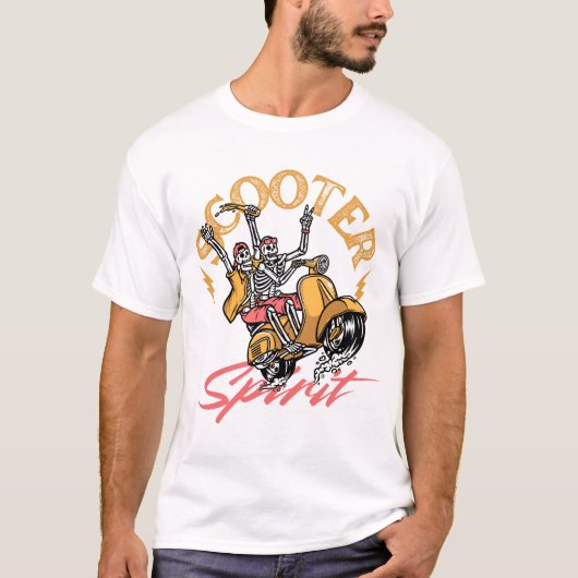 T-shirt Esprit Scooter – Design de cavalier squelette rétr (Devant)