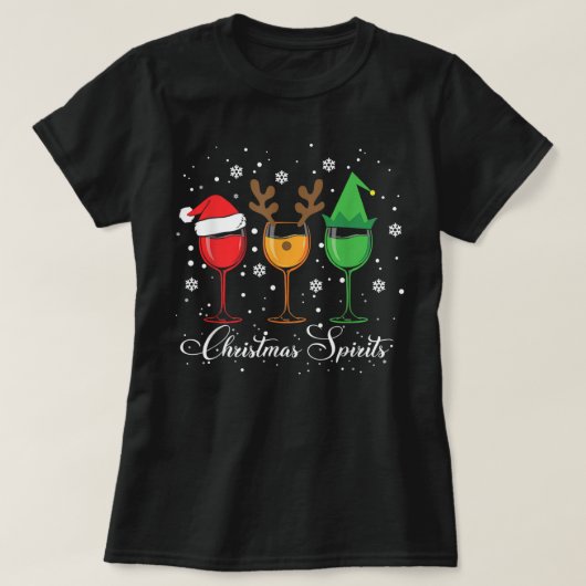 T-shirt Esprits De Noël Drôle Lunettes De Vin Noël Fêtes (Design devant)