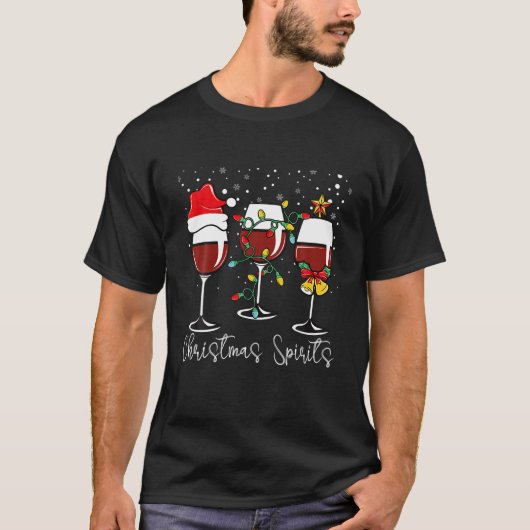 T-shirt Esprits De Noël Drôle Lunettes De Vin Santa Chapea (Devant)