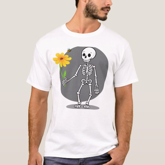 T-shirt Esqueleto divertido com sua flor amarela (Devant)