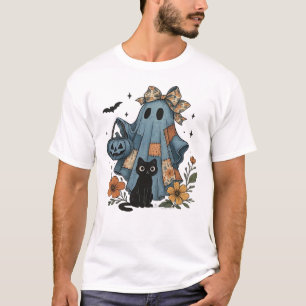 T-Shirt essentiel chat noir fantôme Halloween patc