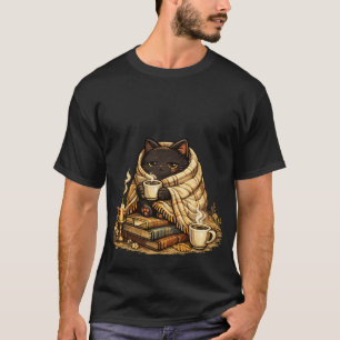 T-shirt esthétique au café avec un chat noir confo
