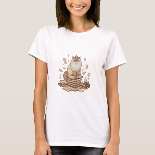 T-shirt esthétique chat bibliophile (Devant)