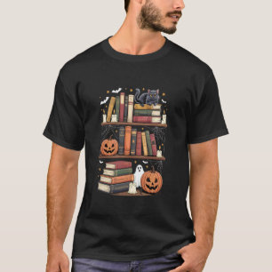 T-shirt Étagère ensorcelée avec citrouilles de chat et fan