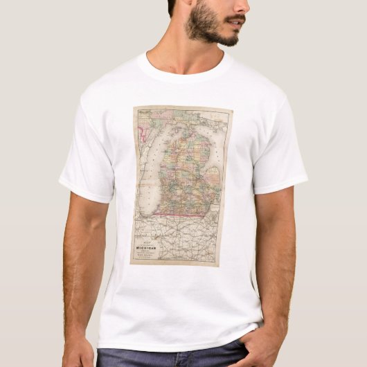 T-shirt État de carte d'atlas de Michigan (Devant)