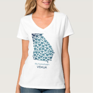 T-shirt État de Géorgie Silhouette Coeurs et ville natale