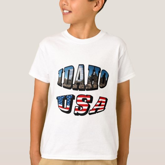 T-shirt État de l'image Idaho et drapeau USA Texte (Devant)