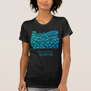 T-shirt État de l'Oregon Silhouette Coeurs et ville natale