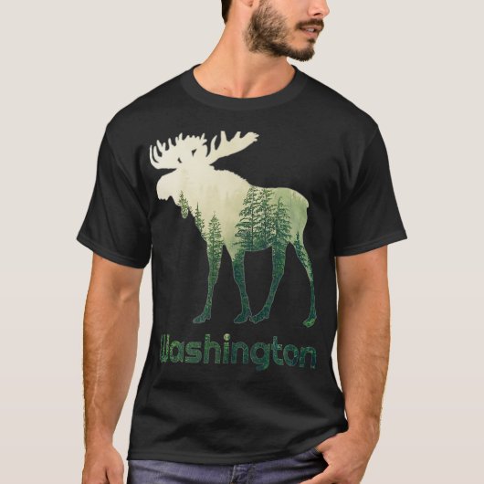 T-shirt État De Washington Moose Forest Tree Hunter Wildl (Devant)
