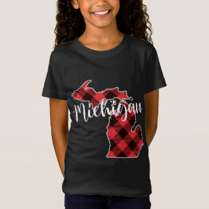 T-Shirt État Du Michigan Carte Buffalo Plaid Christmas MI 