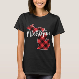 T-shirt État Du Michigan Carte Buffalo Plaid Christmas MI 