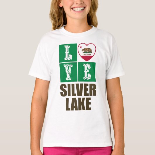 T-shirt États de Californie Drapeau Heart Silver Lake (Devant)