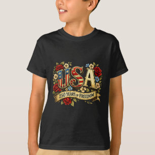 T-shirt États-Unis 250 Ans De Liberté Rose Florale Patriot