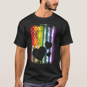 T-shirt États-Unis American Flag Hearts LGBTQ Rainbow Flag