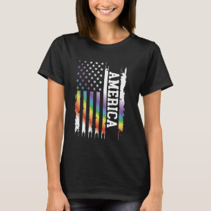 T-shirt États-Unis Arc-en-ciel déprimé avec drapeau améric