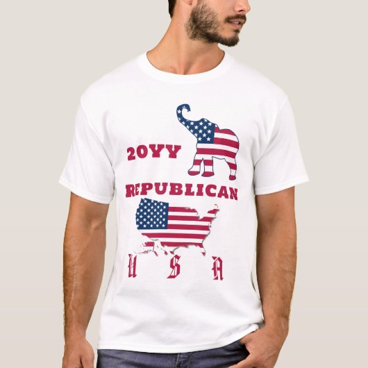 T-shirt États-Unis Carte Parti républicain Eléphant sur l' (Devant)
