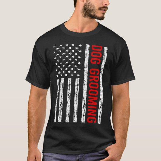 T-shirt États-Unis Drapeau Chien Groomer (Devant)
