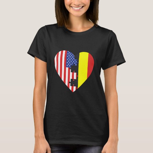 T-shirt Etats-Unis et Belgique Drapeaux Coeur (Devant)