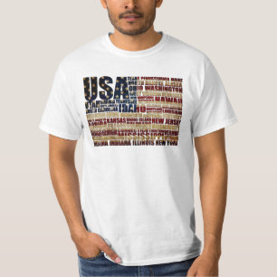 T-shirt États-Unis et leurs États fédéraux en étoiles et r