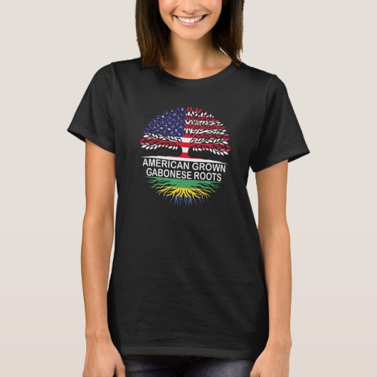 T-shirt Etats-Unis & Gabon Drapeaux Américain Cultivé Raci (Devant)