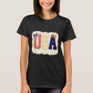 T-shirt États-Unis patriotique vintage dentelle patchwork