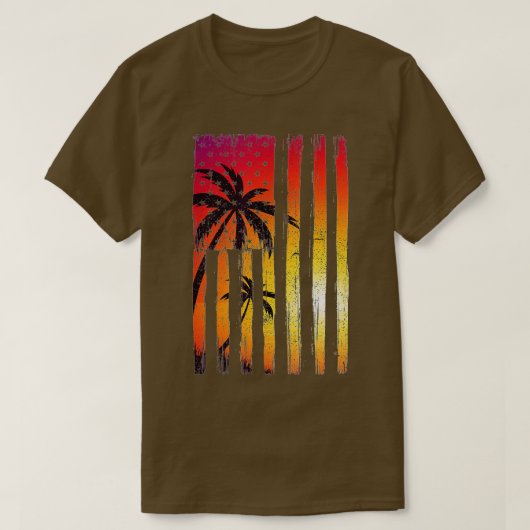 T-shirt Eté Coucher de soleil Palmiers drapeau américain C (Design devant)