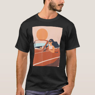 T-shirt Eté Coucher de soleil Sea Girl Conduite voiture va
