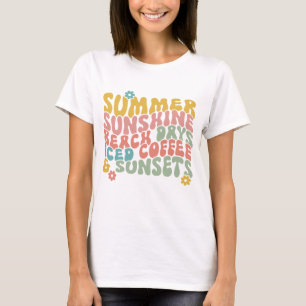 T-shirt Été Dit Plage Rétro Couchers de soleil de café gla