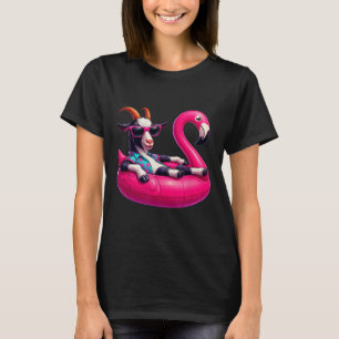 T-shirt Été drôle chèvre rose piscine fête hawaïenne été 