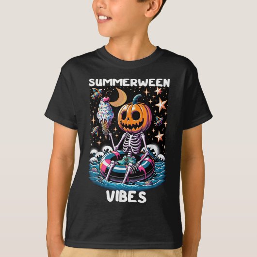 T-shirt Été Halloween Funky Skeleton Ice Cre (Devant)