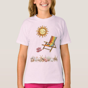 T-shirt Été Sun Beach Chaise Lunettes de soleil Rouges Ton