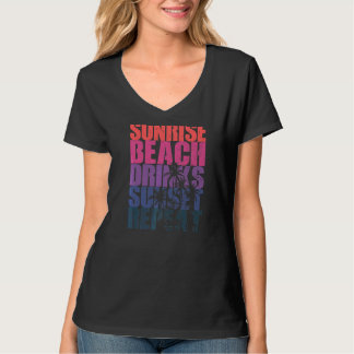 T-shirt Été Sunrise Beach Boissons Sunset Repeat Beach