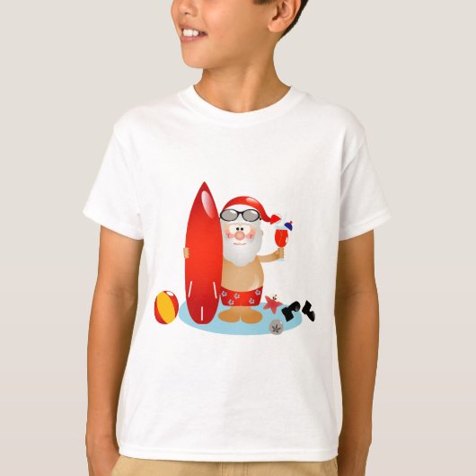 T-shirt Été surfant Père Noël (Devant)