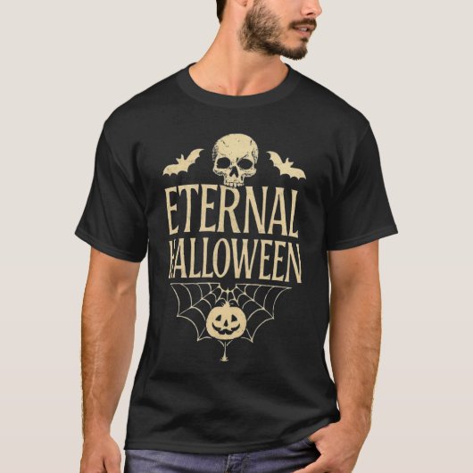 T-shirt Eternal Halloween | Skull, Bats, Web & Pumpkin (Devant)