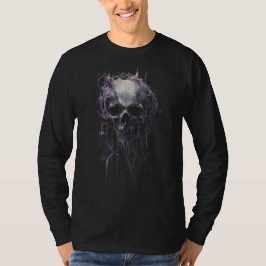 T-shirt Ethereal Skull Abstract Grunge Dark Long Sleeve (Devant)