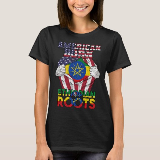 T-shirt Éthiopie Éthiopiens Afrique Drapeau Fier ADN Améri (Devant)
