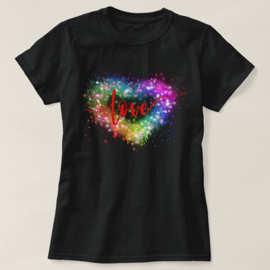 T-shirt Étincelle colorée parties scintillant coeur amour  (Design devant)