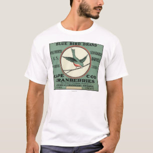 T-shirt Étiquette bleu de canneberge de marque d'oiseau d