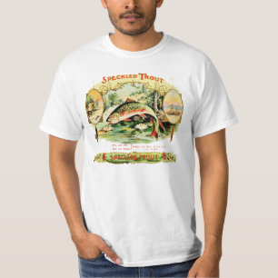 T-shirt Étiquette de boîte à cigares Vintage truite mouche