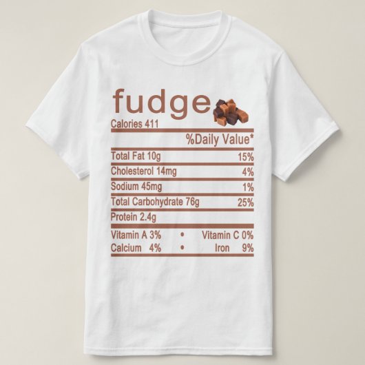 T-shirt étiquette de la valeur nutritive du fudge (Design devant)
