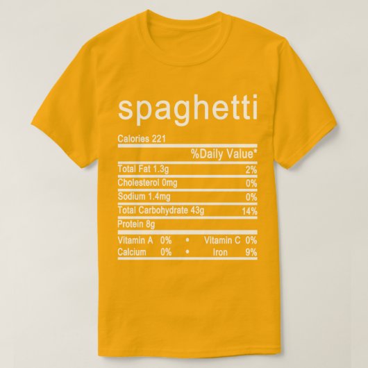 T-shirt étiquette de la valeur nutritive spaghetti (Design devant)