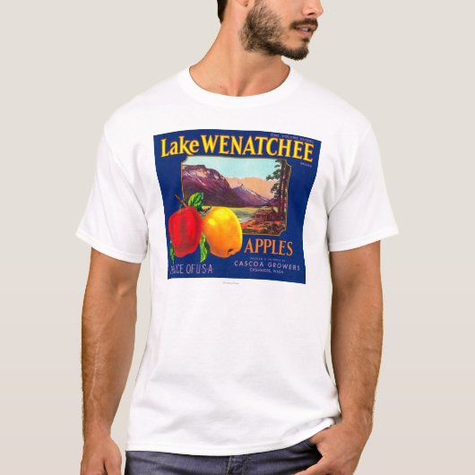 T-shirt Étiquette de pomme du lac Wenatchee (bleu) - Cashm (Devant)