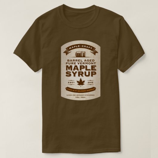 T-shirt Étiquette de sirop d'érable âgé par baril de (Design devant)