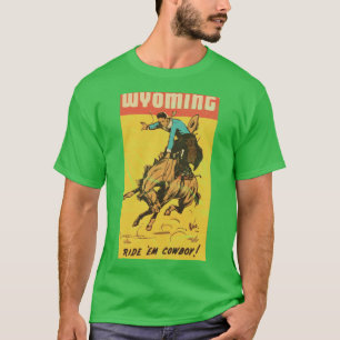T-shirt Étiquette Vintage voyage Wyoming Cowboy